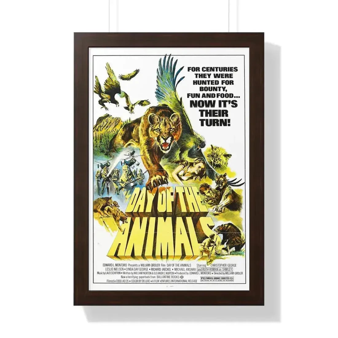 DAY OF THE ANIMALS 1977 - Framed Movie Poster 16″ x 24″ Walnut - The Sticker Space