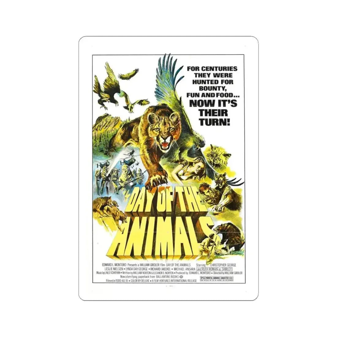 DAY OF THE ANIMALS 1977 Movie Poster - STICKER Vinyl Kiss-Cut Decal 4 Inch White - The Sticker Space
