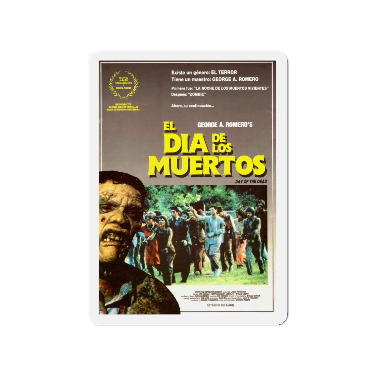 DAY OF THE DEAD (SPANISH) 1985 Movie Poster - Die-Cut Magnet-3" x 3"-The Sticker Space