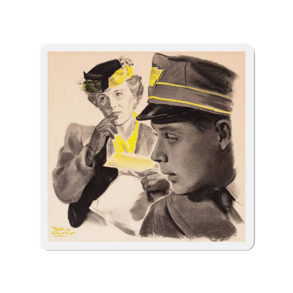 Day Shift, The Saturday Evening post story illustration (Magazine Illustration) Refrigerator Magnet-3" x 3"-The Sticker Space