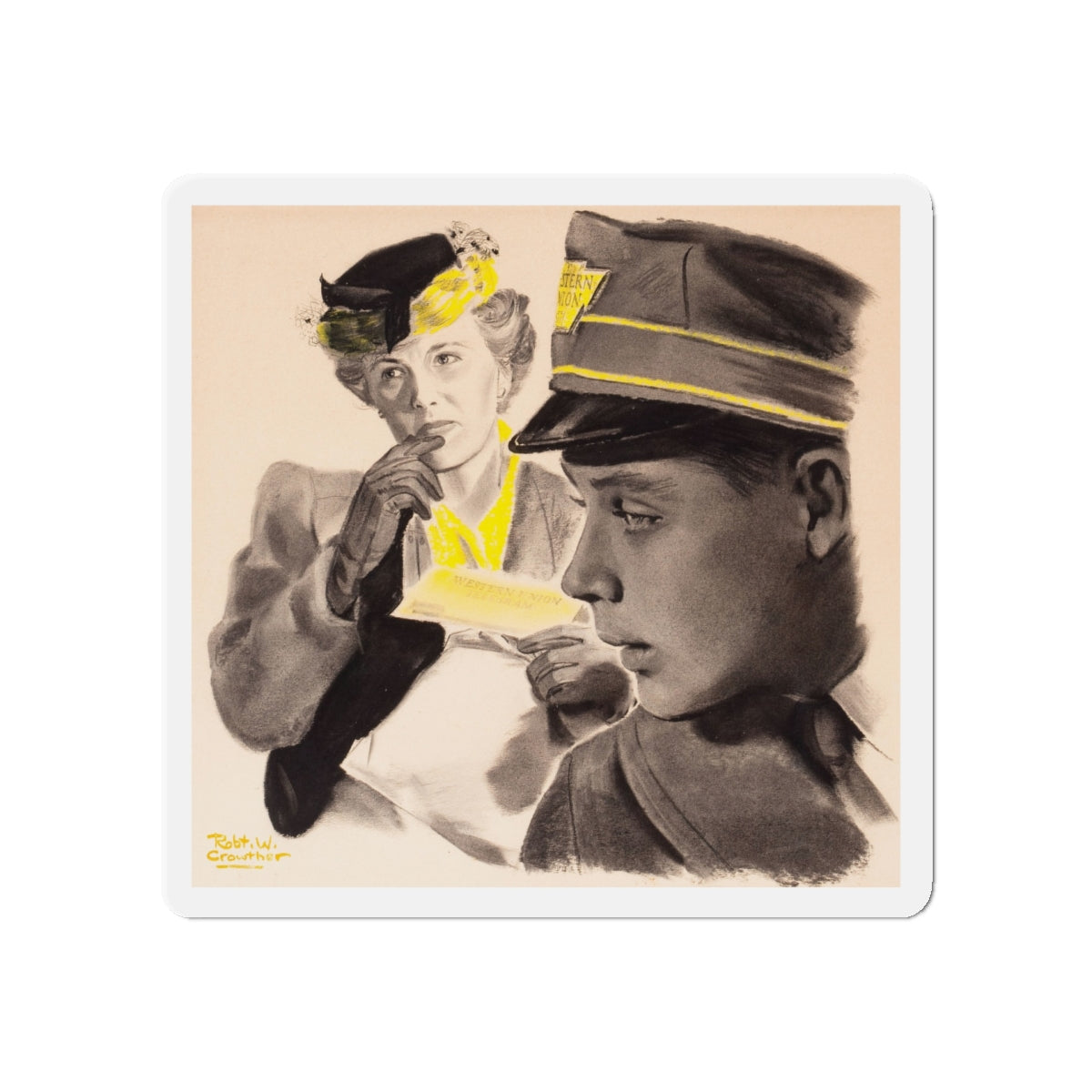 Day Shift, The Saturday Evening post story illustration (Magazine Illustration) Refrigerator Magnet-5" x 5"-The Sticker Space