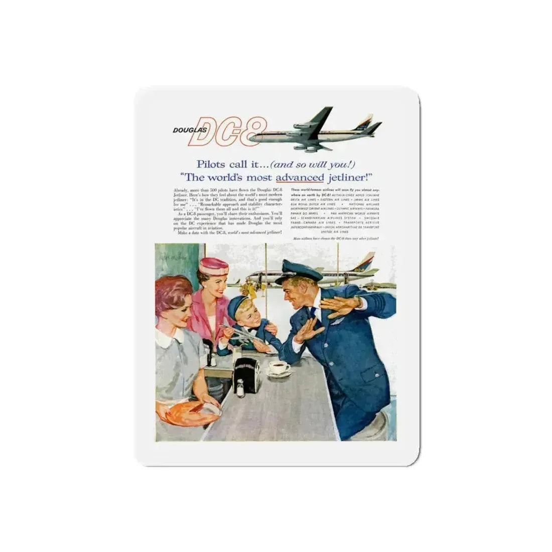 DC-8 Excitement ad, 1959 (Magazine Illustration) Refrigerator Magnet 4 Inch Die-Cut - The Sticker Space