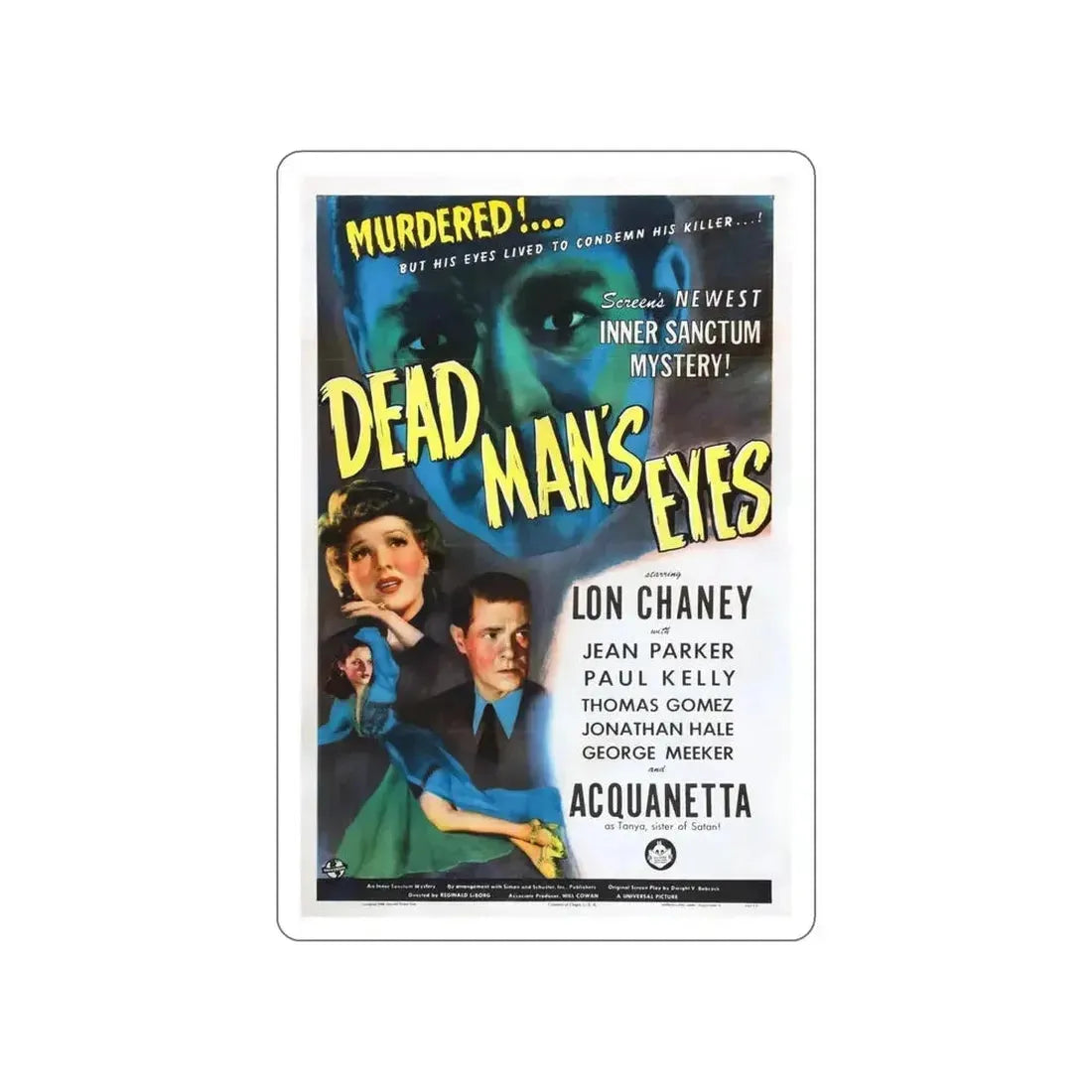 DEAD MAN'S EYES 1944 Movie Poster STICKER Vinyl Die-Cut Decal - The Sticker Space