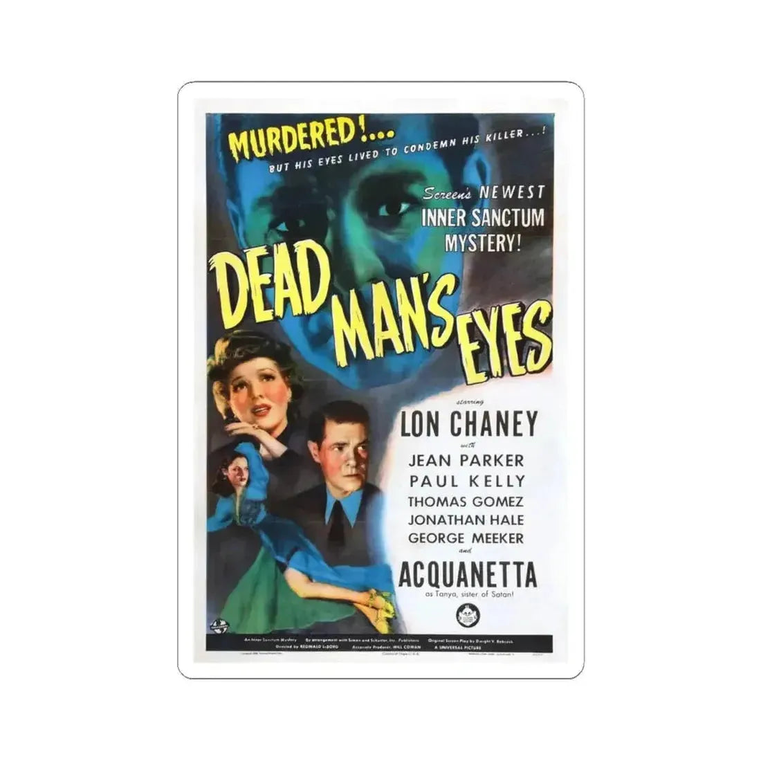 DEAD MAN'S EYES 1944 Movie Poster - STICKER Vinyl Kiss-Cut Decal 4 Inch White - The Sticker Space