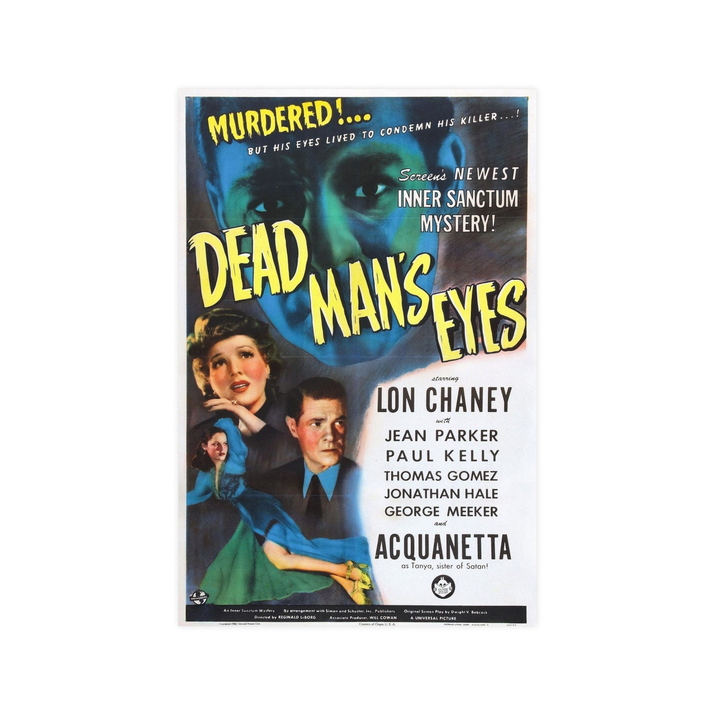 DEAD MAN'S EYES 1944 - Paper Movie Poster-12″ x 18″ (Vertical)-The Sticker Space