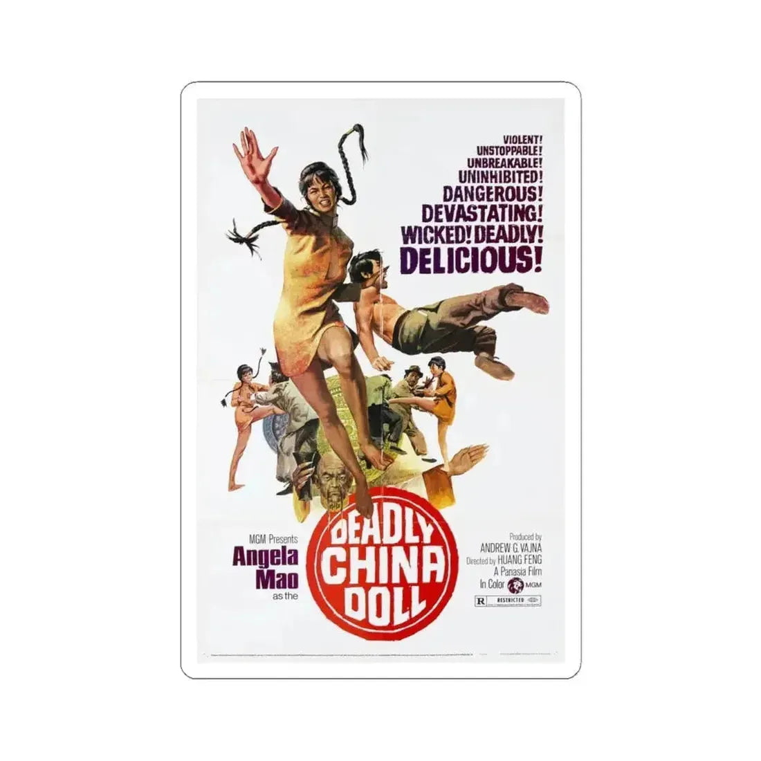 DEADLY CHINA DOLL 1972 Movie Poster - STICKER Vinyl Kiss-Cut Decal 6 Inch White - The Sticker Space