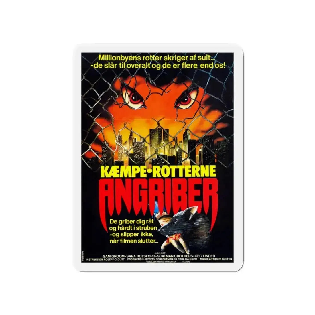 DEADLY EYES (DANISH) 1982 Movie Poster - Refrigerator Magnet - The Sticker Space