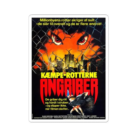 DEADLY EYES (DANISH) 1982 Movie Poster - STICKER Vinyl Kiss-Cut Decal 2 Inch White - The Sticker Space