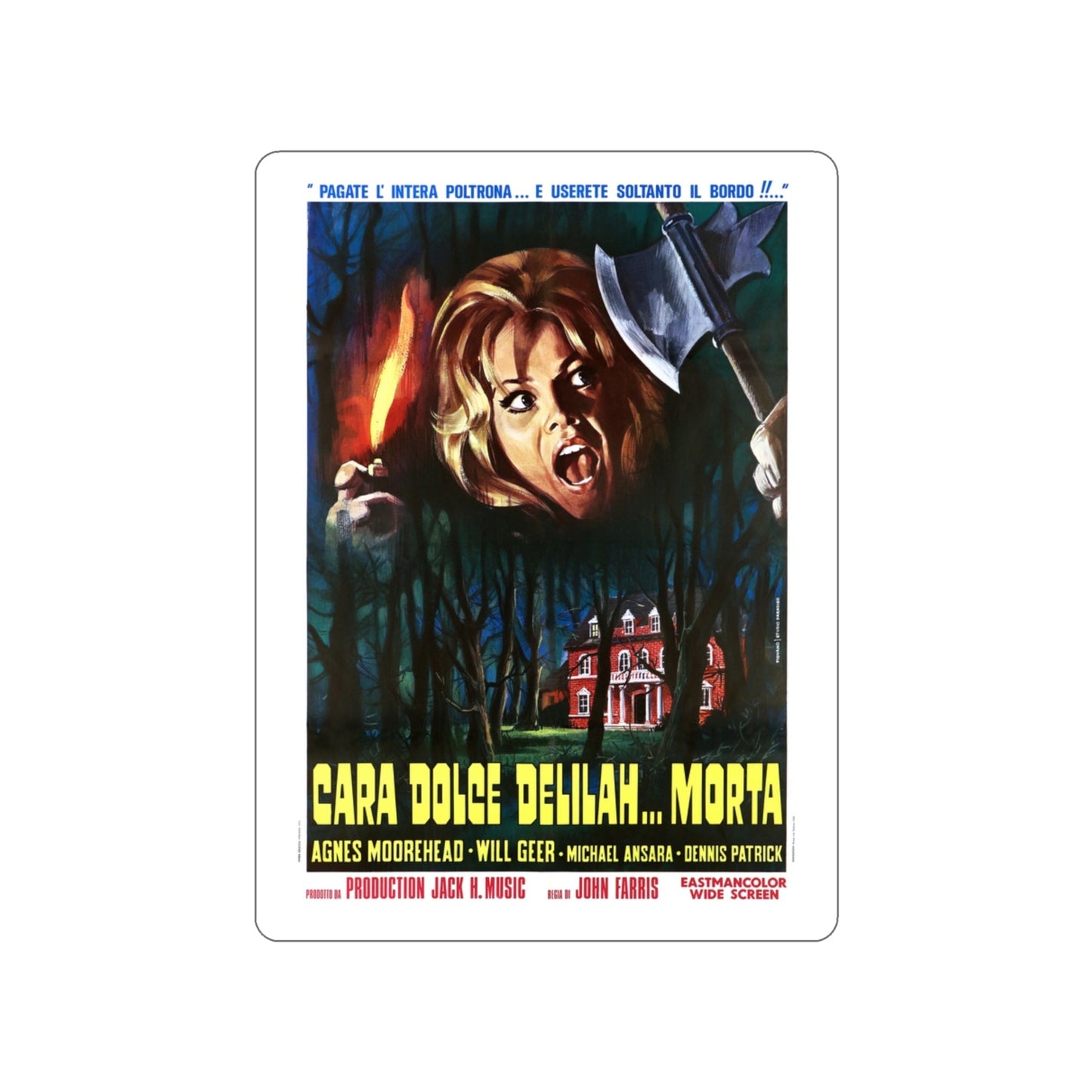 DEAR DEAD DELILAH (ITALIAN) 1972 Movie Poster STICKER Vinyl Die-Cut Decal-3 Inch-The Sticker Space