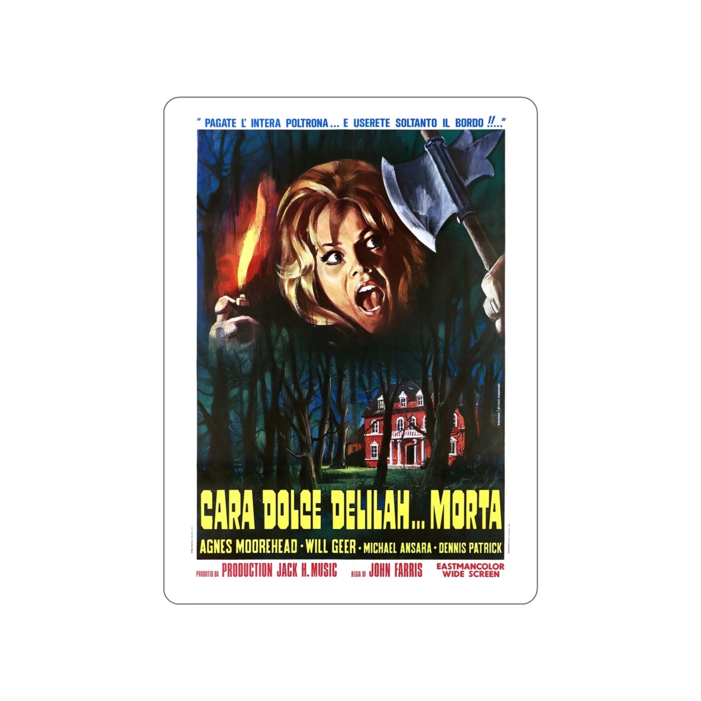 DEAR DEAD DELILAH (ITALIAN) 1972 Movie Poster STICKER Vinyl Die-Cut Decal-4 Inch-The Sticker Space