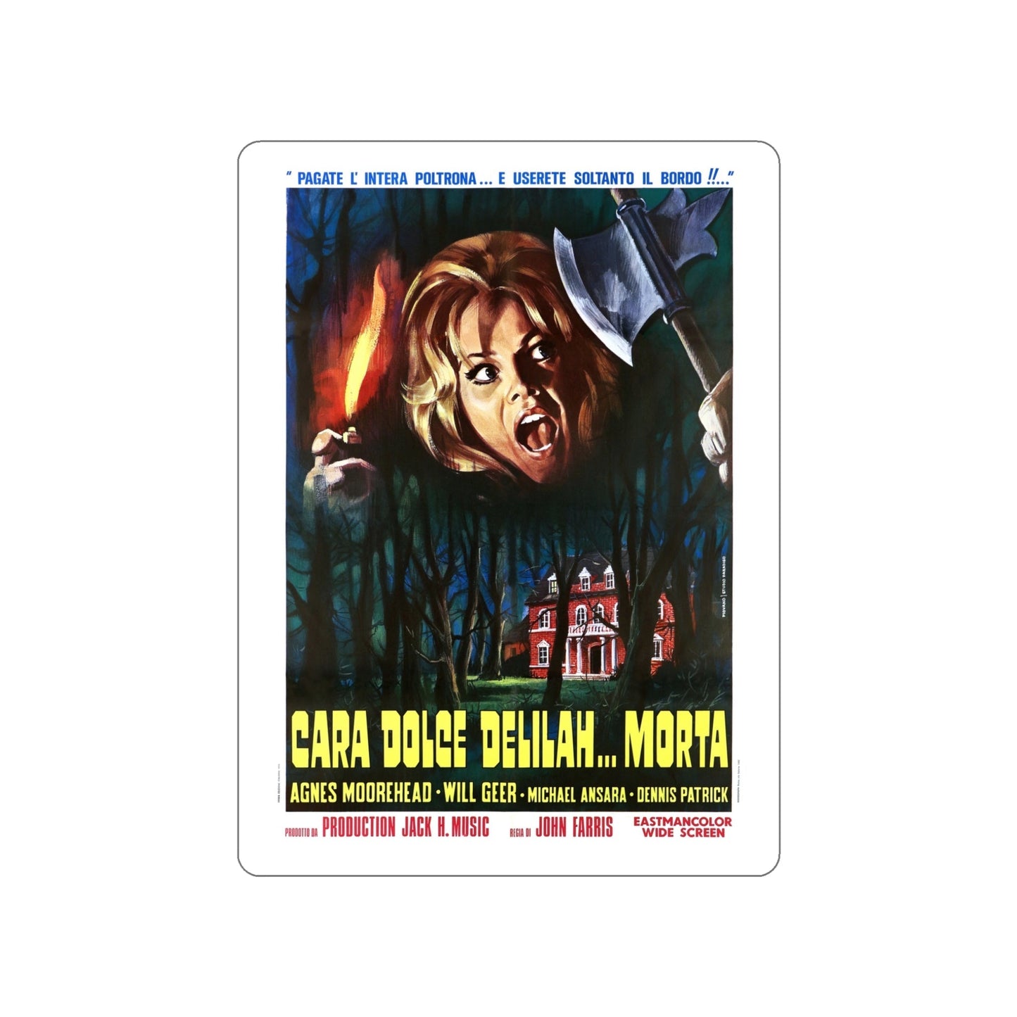 DEAR DEAD DELILAH (ITALIAN) 1972 Movie Poster STICKER Vinyl Die-Cut Decal-5 Inch-The Sticker Space