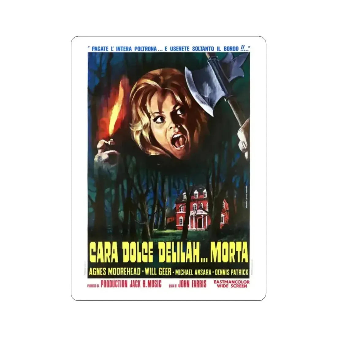 DEAR DEAD DELILAH (ITALIAN) 1972 Movie Poster - STICKER Vinyl Kiss-Cut Decal 2 Inch White - The Sticker Space