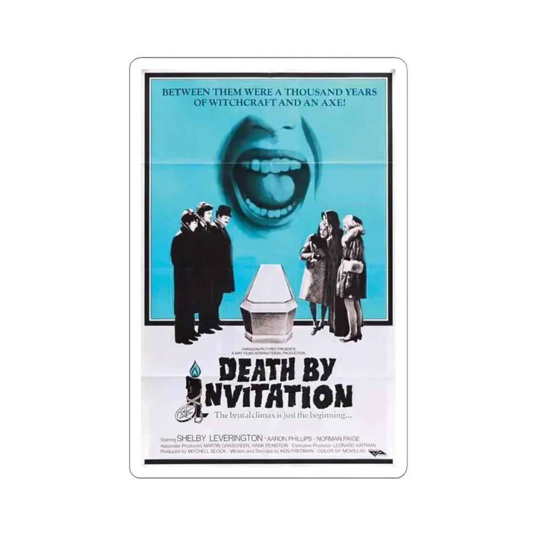 DEATH BY INVITATION 1971 Movie Poster - STICKER Vinyl Kiss-Cut Decal 4 Inch White - The Sticker Space