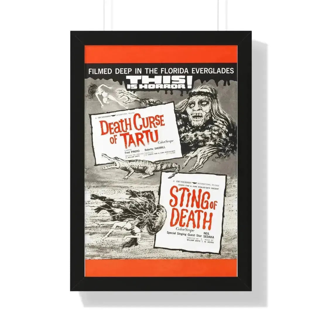 DEATH CURSE OF TARTU + STING OF DEATH 1966 - Framed Movie Poster 16″ x 24″ Black - The Sticker Space