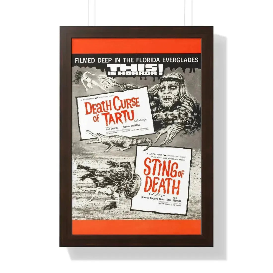 DEATH CURSE OF TARTU + STING OF DEATH 1966 - Framed Movie Poster 16″ x 24″ Walnut - The Sticker Space