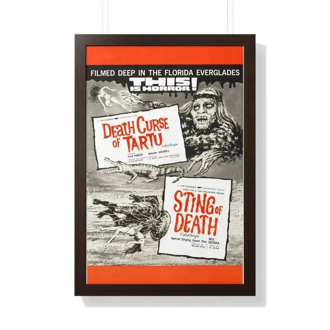 DEATH CURSE OF TARTU + STING OF DEATH 1966 - Framed Movie Poster 20" x 30" Walnut - The Sticker Space