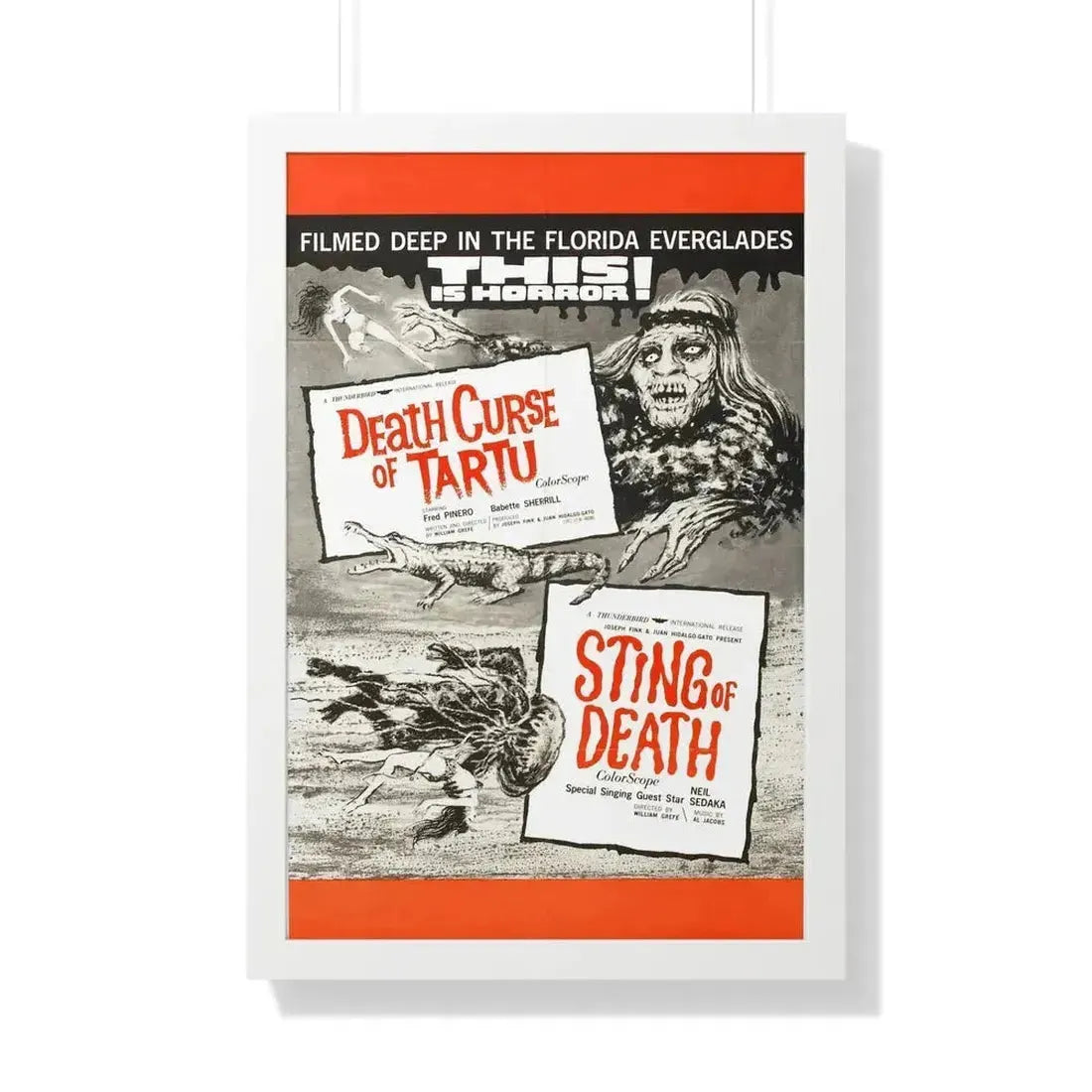 DEATH CURSE OF TARTU + STING OF DEATH 1966 - Framed Movie Poster 20" x 30" White - The Sticker Space