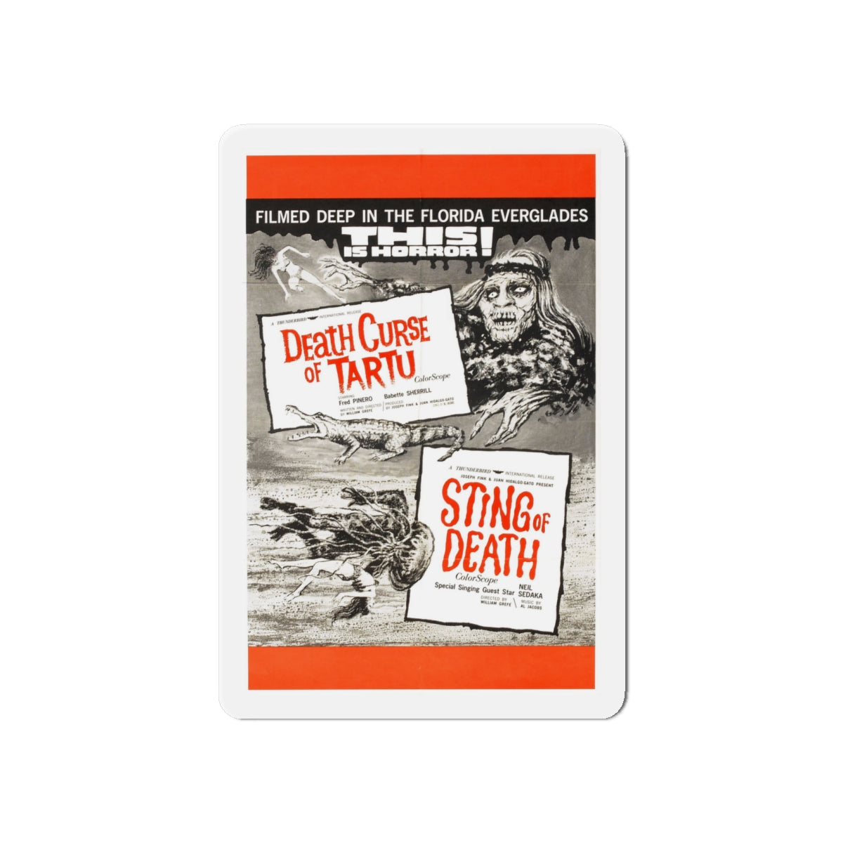 DEATH CURSE OF TARTU + STING OF DEATH 1966 Movie Poster - Die-Cut Magnet-6 × 6"-The Sticker Space