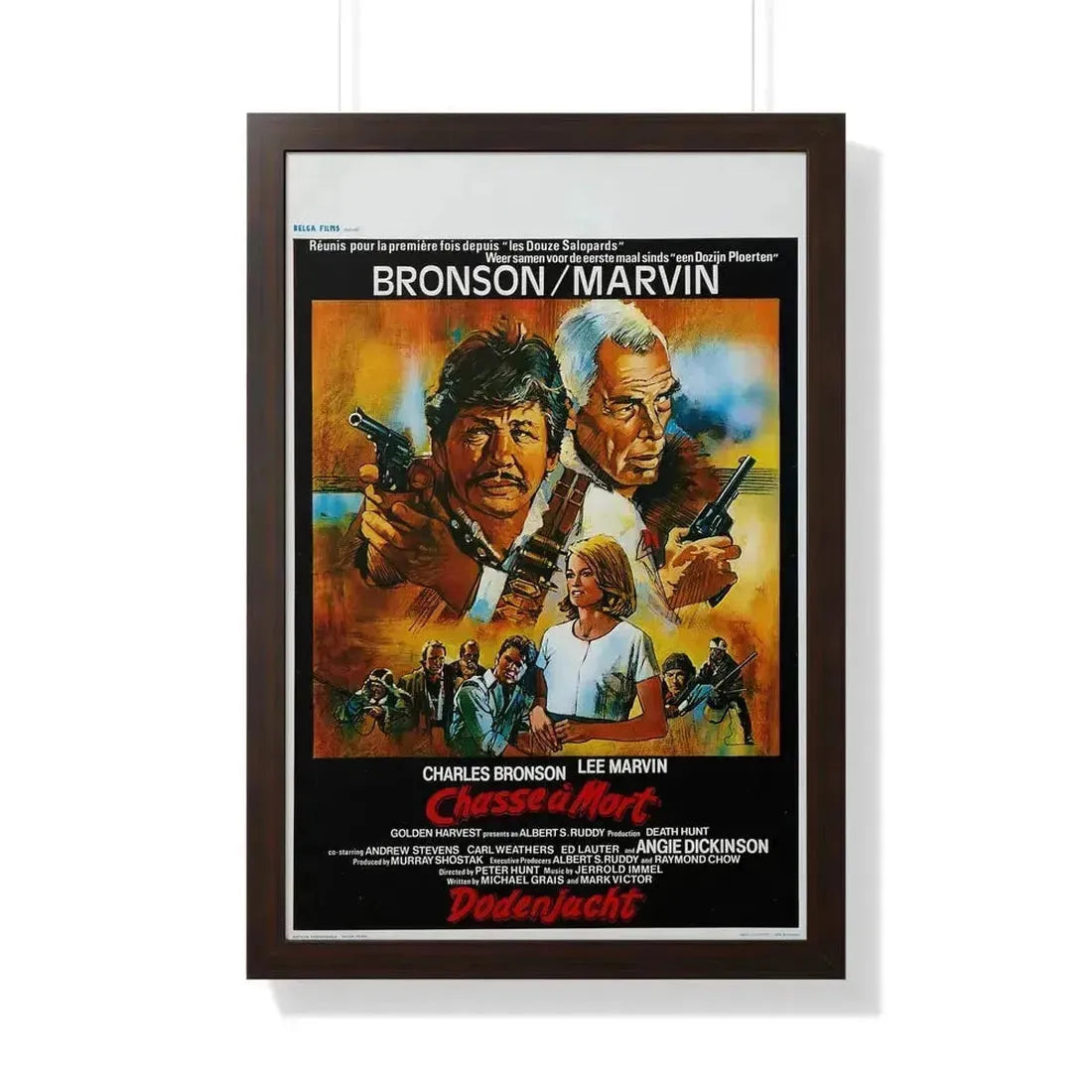 DEATH HUNT (BELGIAN) 1981 - Framed Movie Poster 20" x 30" Walnut - The Sticker Space