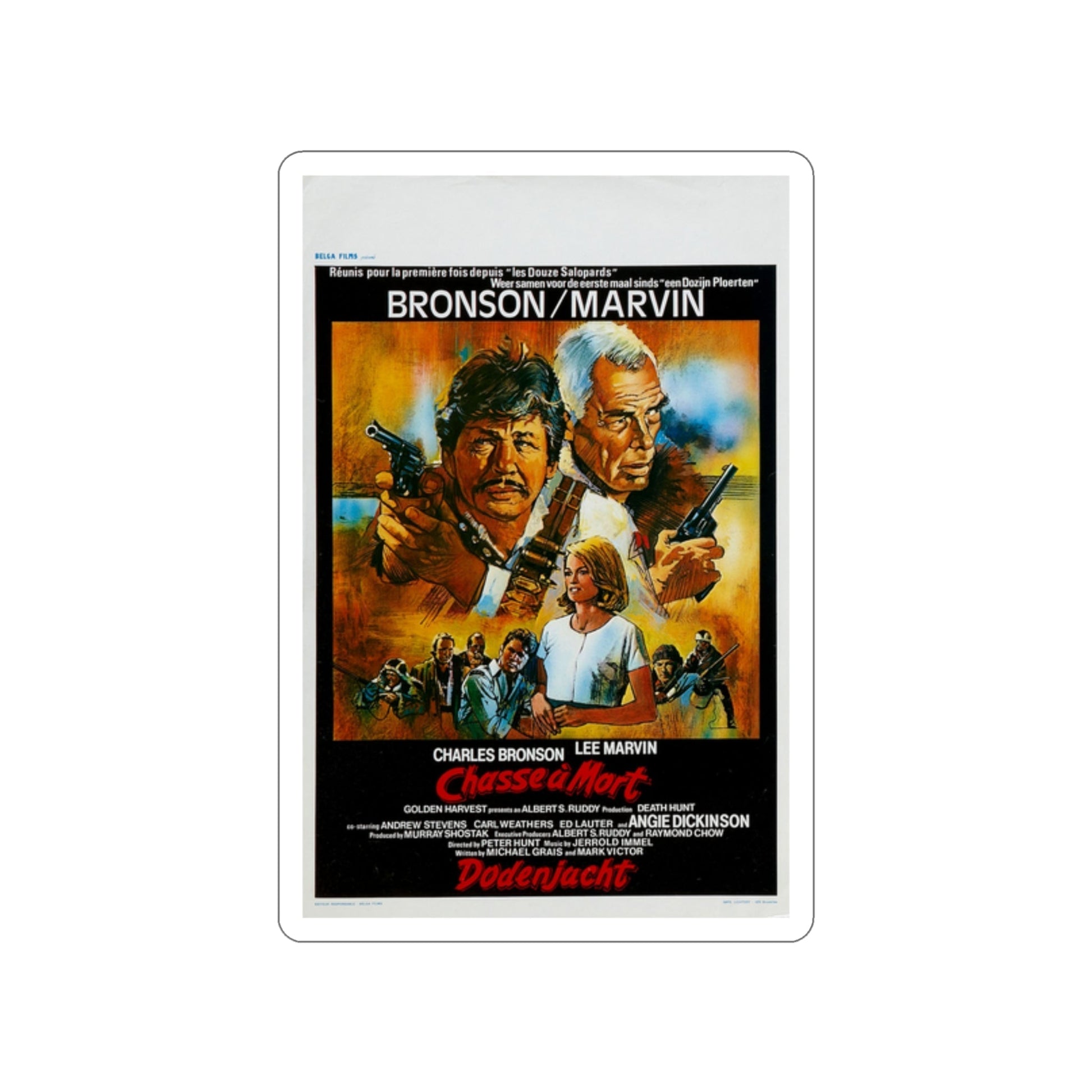 DEATH HUNT (BELGIAN) 1981 Movie Poster STICKER Vinyl Die-Cut Decal-2 Inch-The Sticker Space