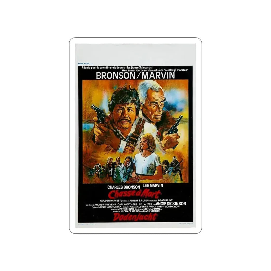 DEATH HUNT (BELGIAN) 1981 Movie Poster STICKER Vinyl Die-Cut Decal 4 Inch - The Sticker Space