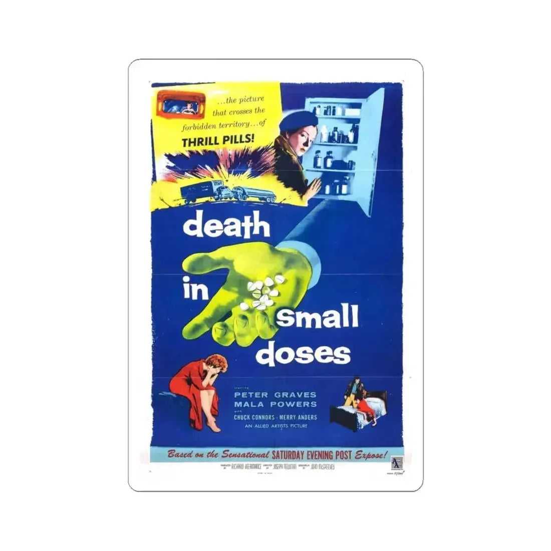 DEATH IN SMALL DOSES 1957 Movie Poster - STICKER Vinyl Kiss-Cut Decal 4 Inch White - The Sticker Space
