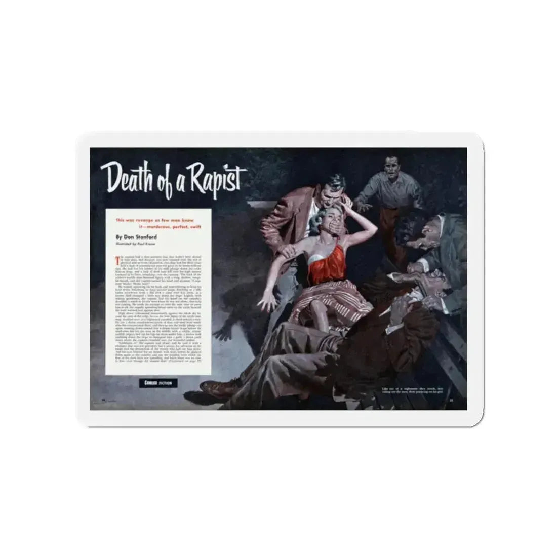 Death of a Rapist, Cavalier magazine, January 1953 (Magazine Illustration) Refrigerator Magnet 2 Inch Die-Cut - The Sticker Space