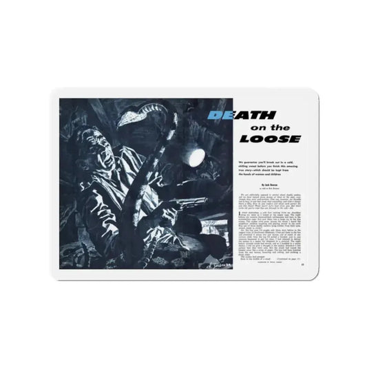 Death on the Loose, Bluebook for Men, February 1961 (Magazine Illustration) Refrigerator Magnet 2 Inch Die-Cut - The Sticker Space