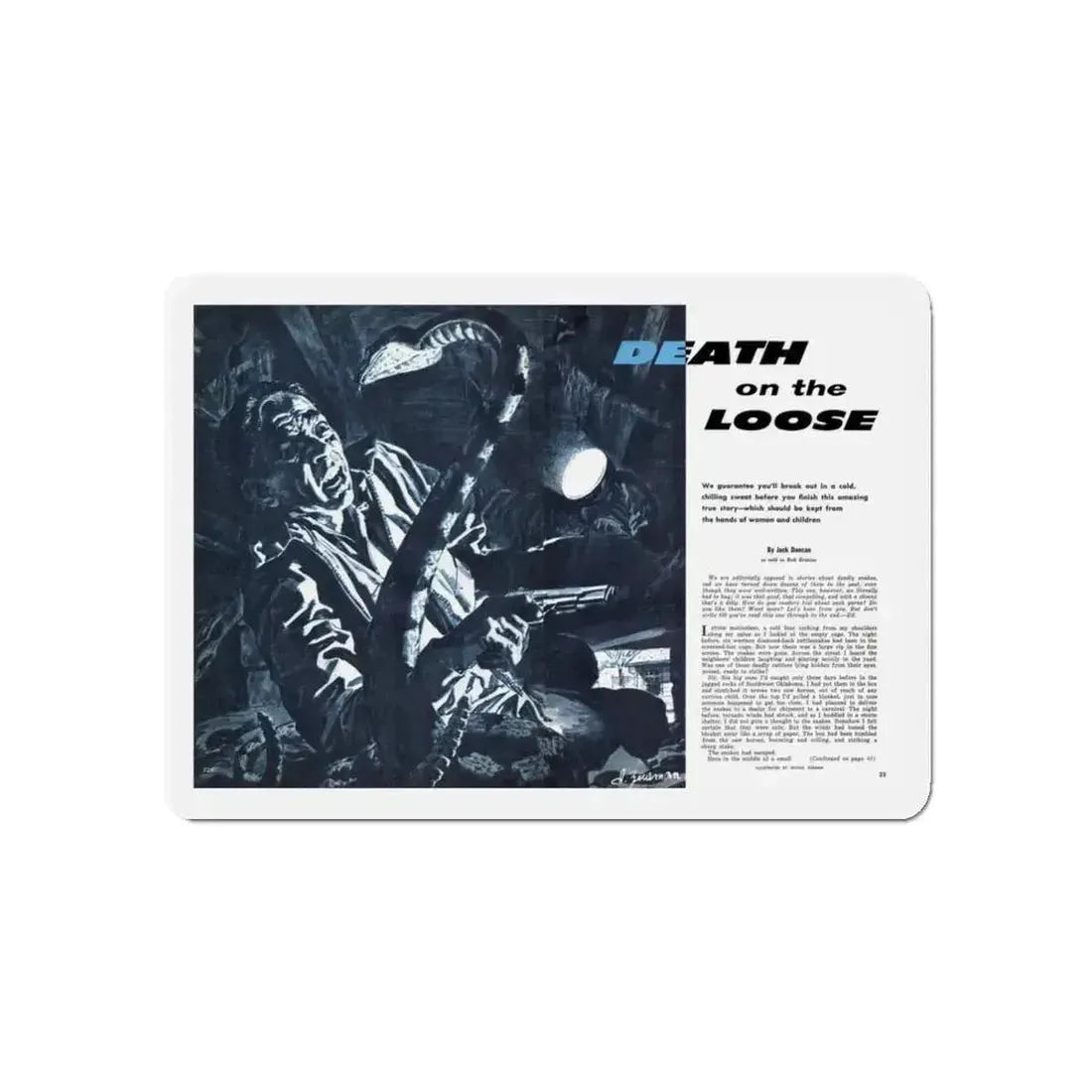 Death on the Loose, Bluebook for Men, February 1961 (Magazine Illustration) Refrigerator Magnet 3 Inch Die-Cut - The Sticker Space