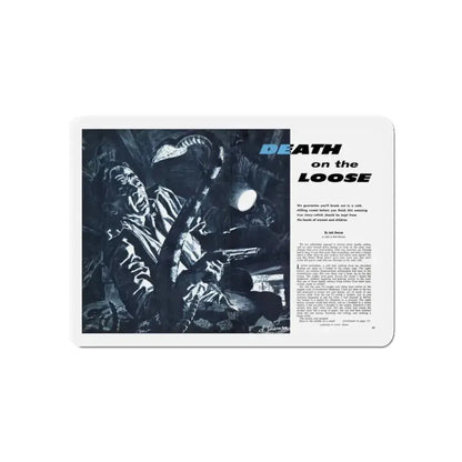 Death on the Loose, Bluebook for Men, February 1961 (Magazine Illustration) Refrigerator Magnet 3 Inch Die-Cut - The Sticker Space