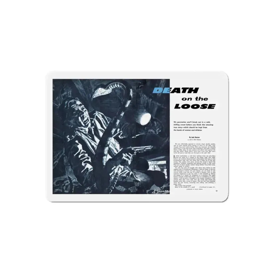 Death on the Loose, Bluebook for Men, February 1961 (Magazine Illustration) Refrigerator Magnet 6 Inch Die-Cut - The Sticker Space