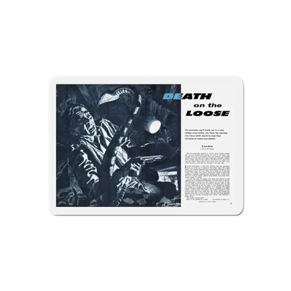 Death on the Loose, Bluebook for Men, February 1961 (Magazine Illustration) Refrigerator Magnet 6 Inch Die-Cut - The Sticker Space