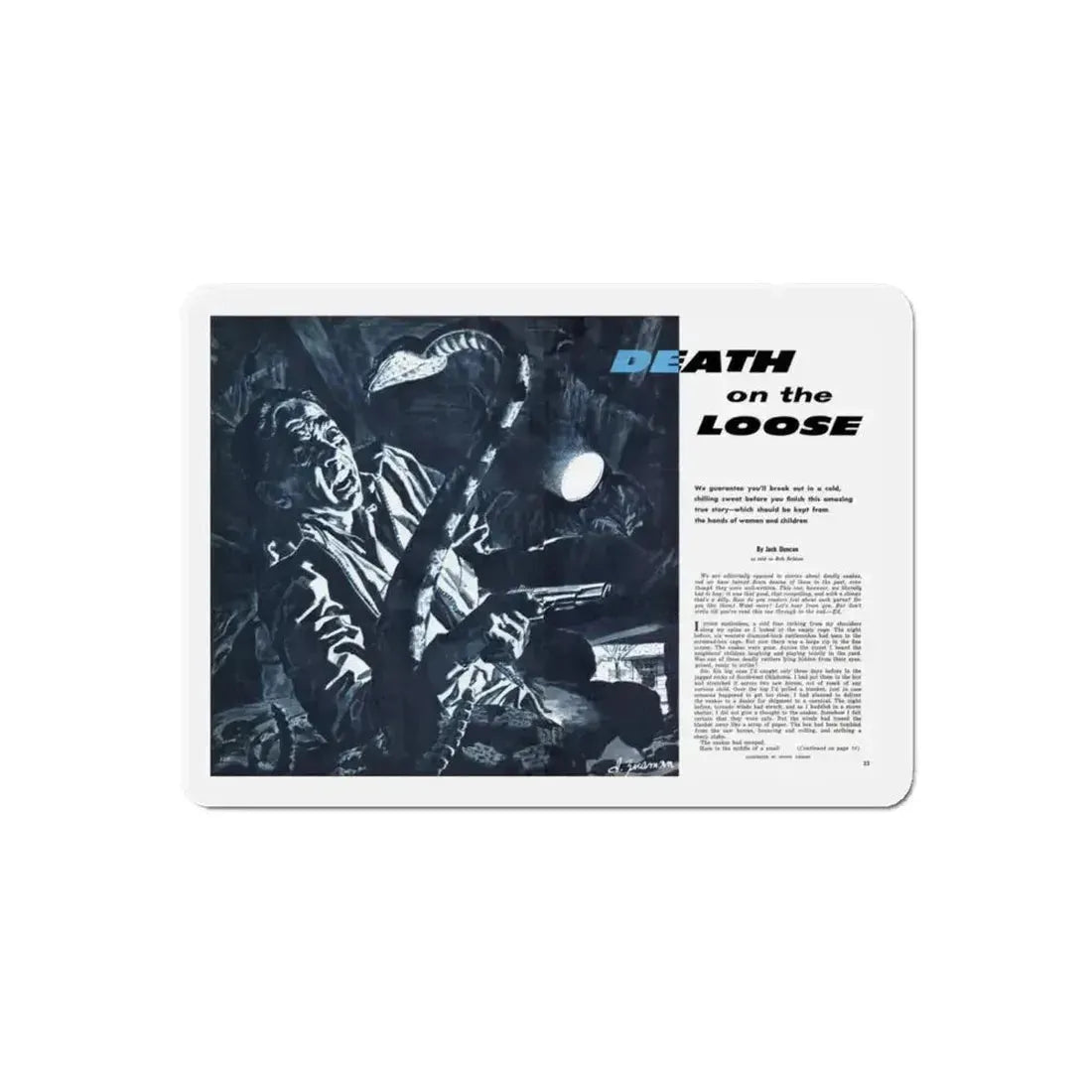 Death on the Loose, Bluebook for Men, February 1961 (Magazine Illustration) Refrigerator Magnet - The Sticker Space