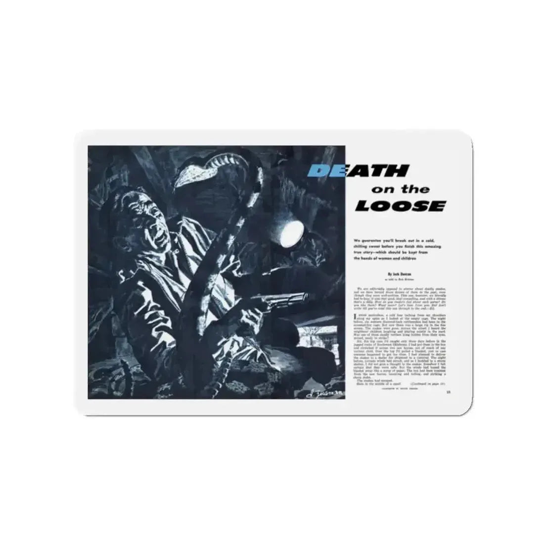 Death on the Loose, Bluebook for Men, February 1961 (Magazine Illustration) Refrigerator Magnet - The Sticker Space