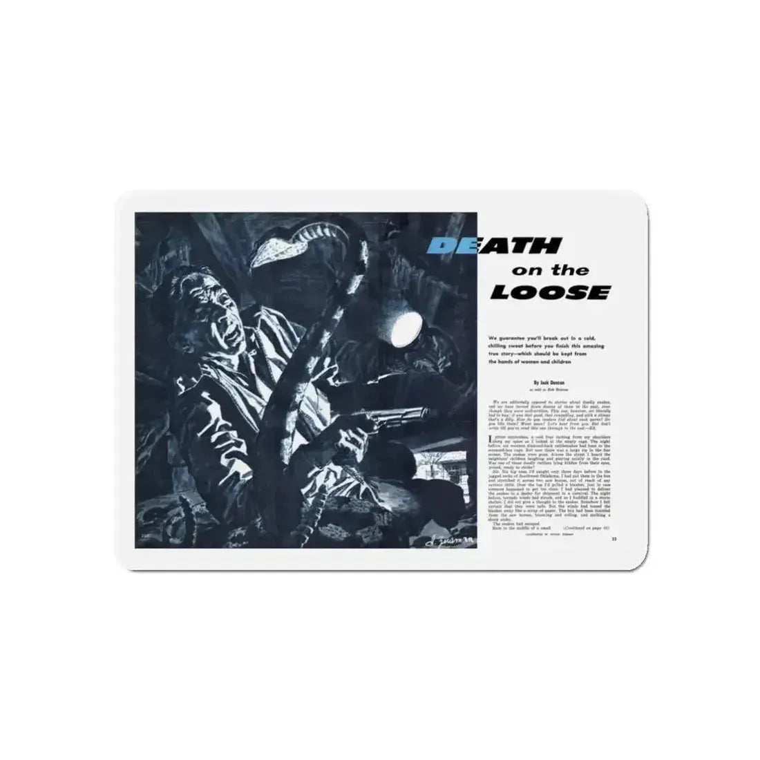 Death on the Loose, Bluebook for Men, February 1961 (Magazine Illustration) Refrigerator Magnet - The Sticker Space