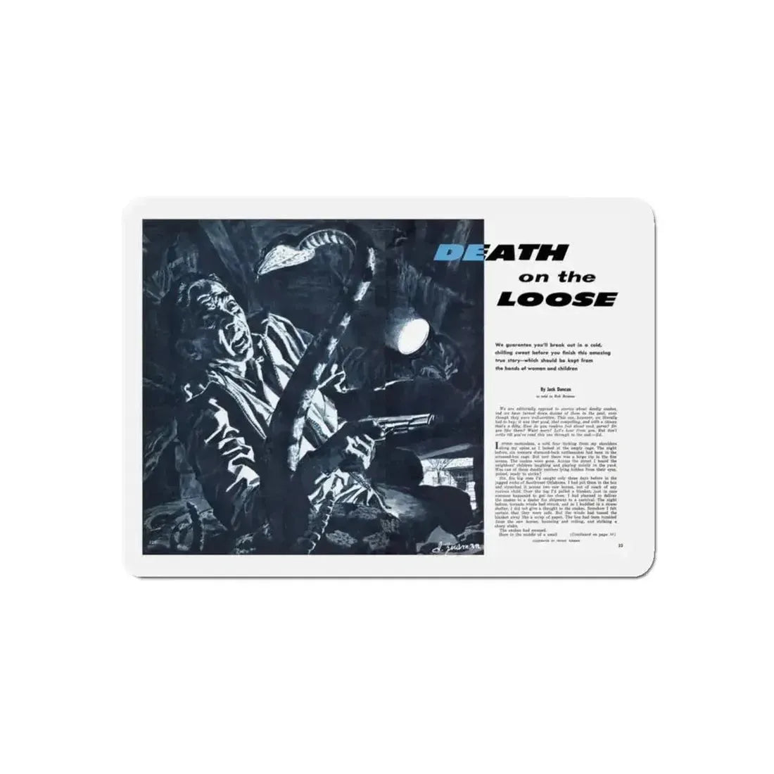 Death on the Loose, Bluebook for Men, February 1961 (Magazine Illustration) Refrigerator Magnet - The Sticker Space