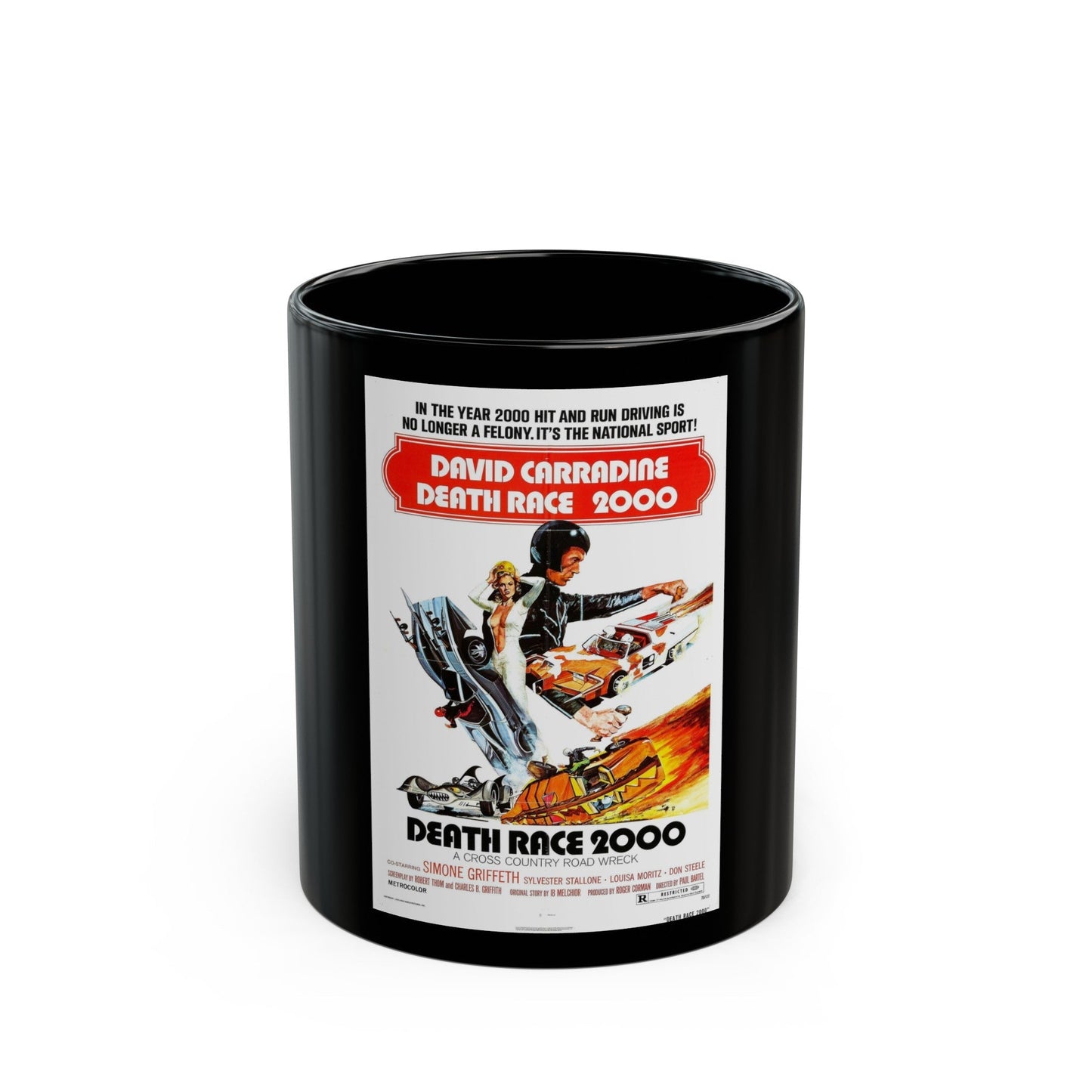 DEATH RACE 2000 1975 Movie Poster - Black Coffee Mug-11oz-The Sticker Space