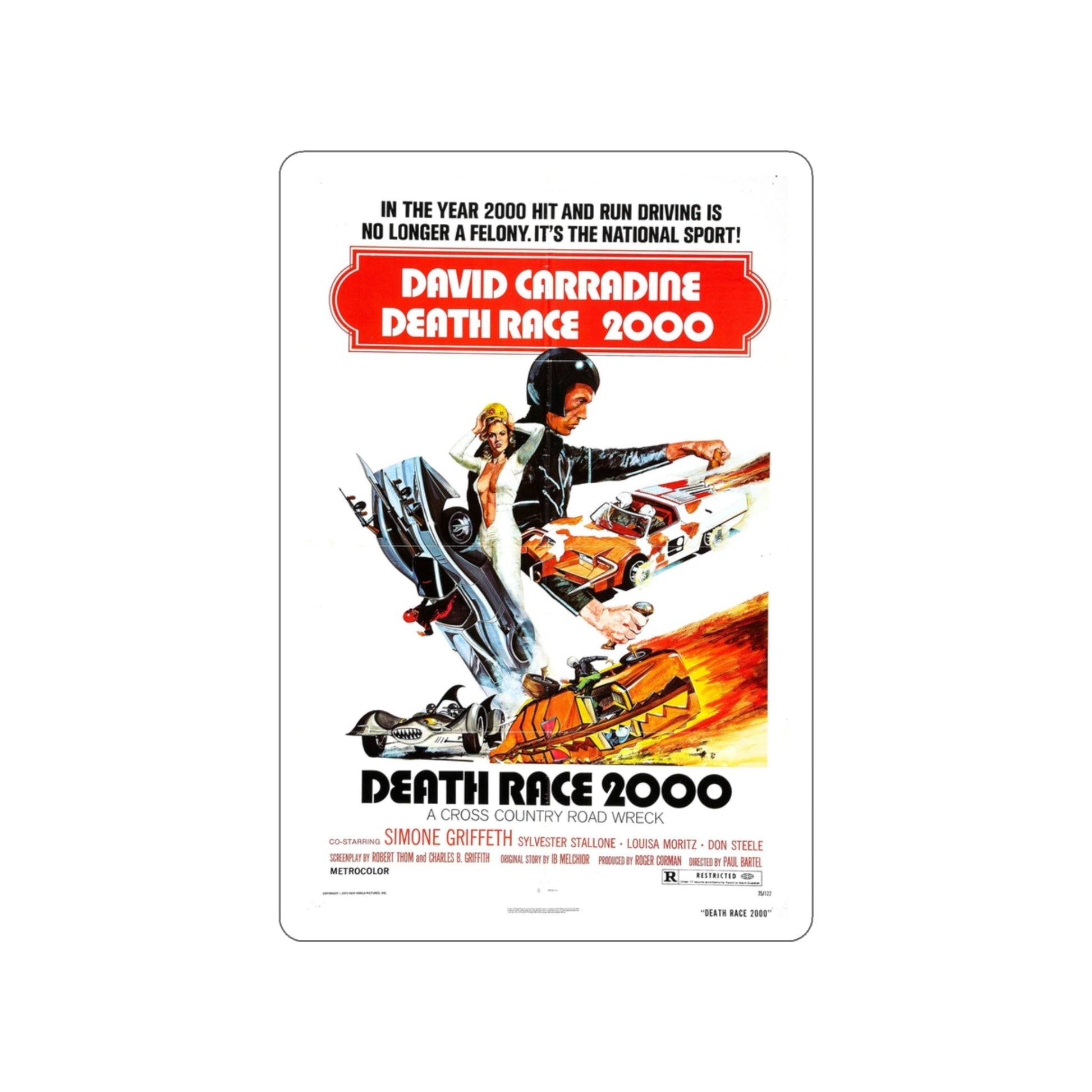 DEATH RACE 2000 1975 Movie Poster STICKER Vinyl Die-Cut Decal-3 Inch-The Sticker Space