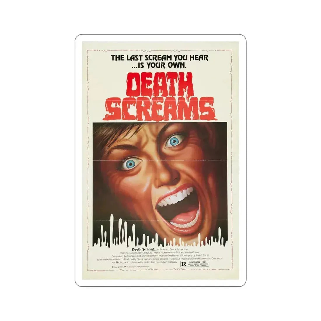Death Screams 1982 Movie Poster STICKER Vinyl Die-Cut Decal 6 Inch - The Sticker Space