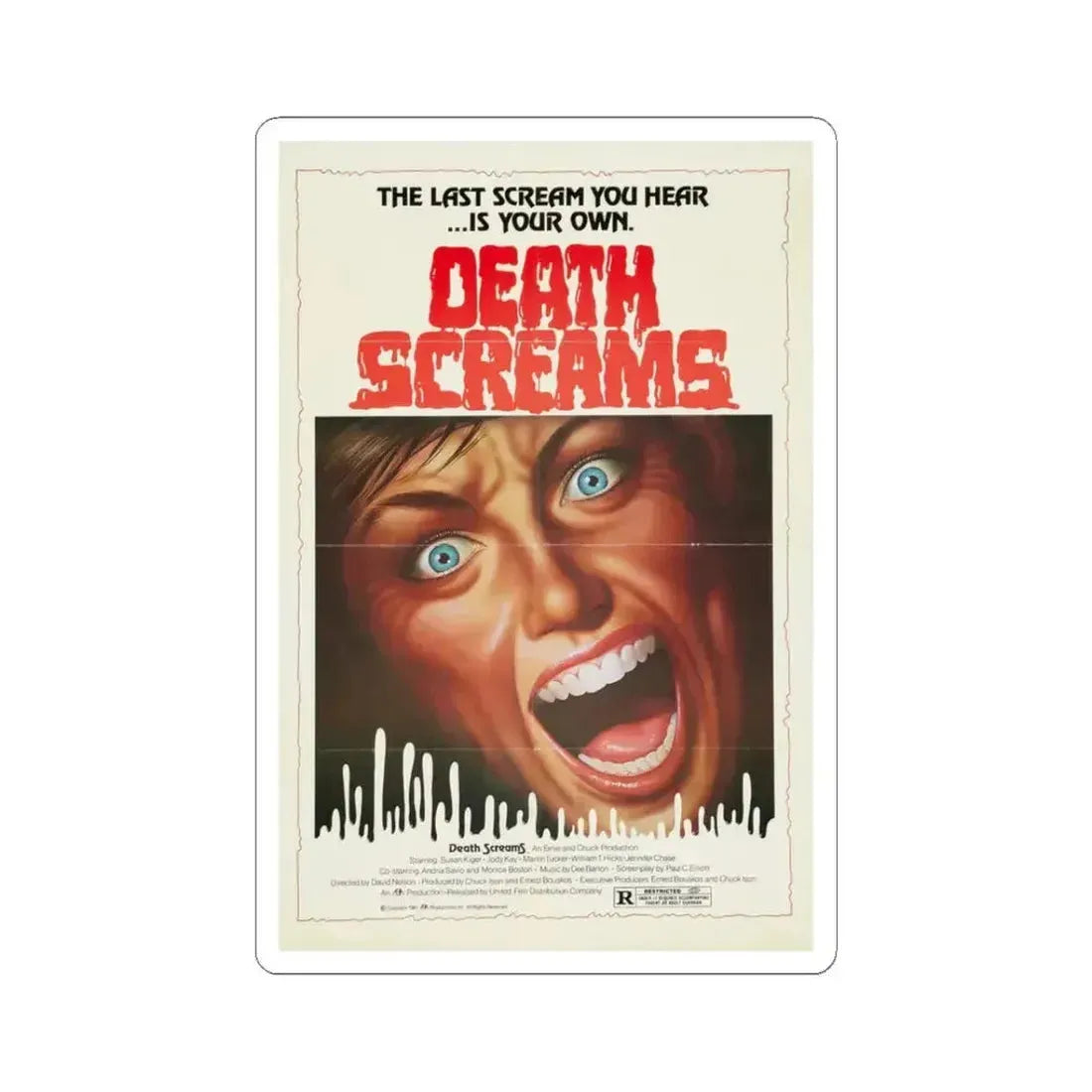 Death Screams 1982 Movie Poster - STICKER Vinyl Kiss-Cut Decal 3 Inch White - The Sticker Space