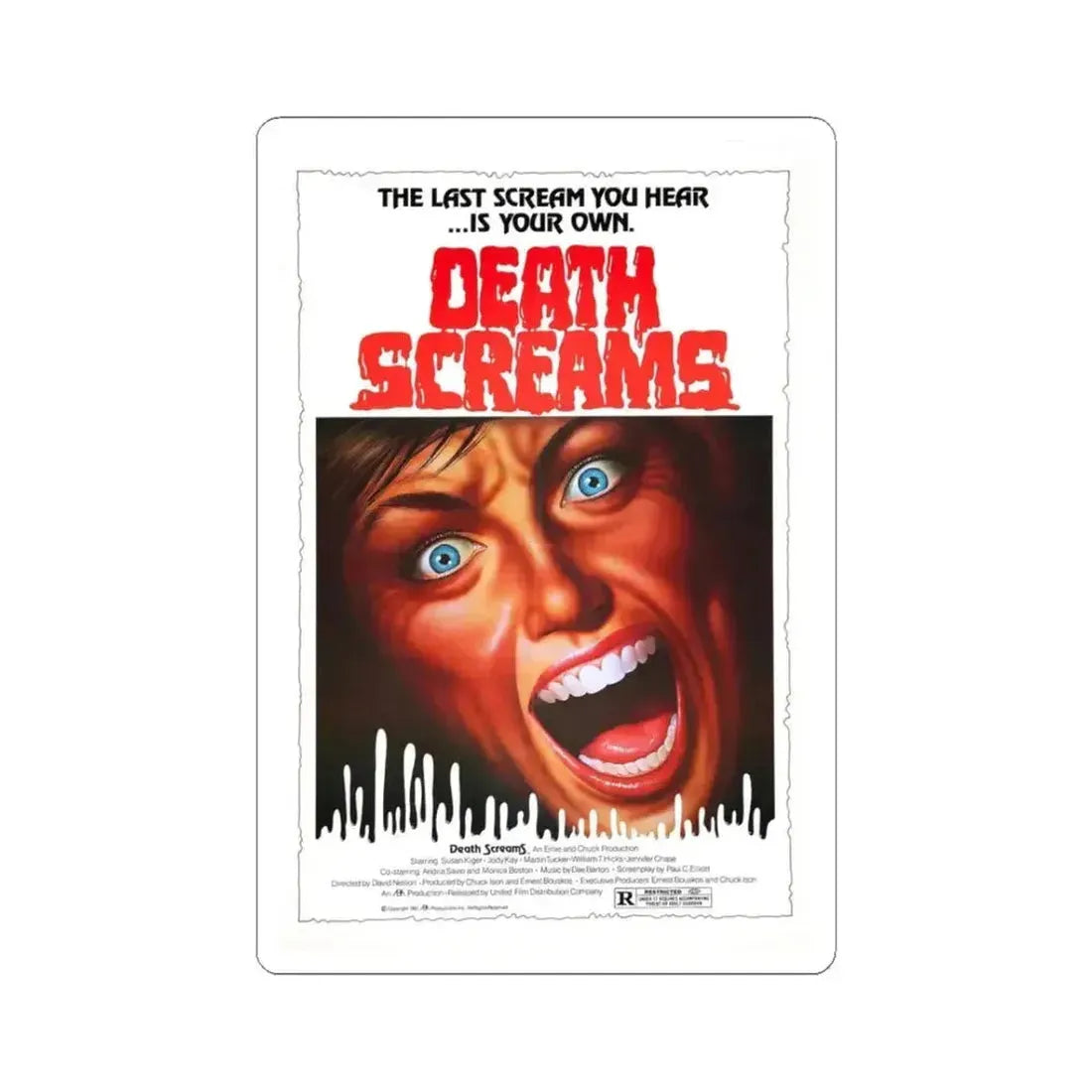 DEATH SCREAMS (HOUSE OF DEATH) 1982 Movie Poster - STICKER Vinyl Kiss-Cut Decal 3 Inch White - The Sticker Space