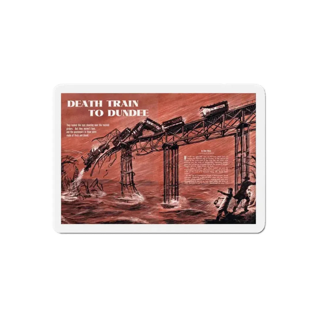 Death Train to Dundee, Stag magazine, November 1957 (Magazine Illustration) Refrigerator Magnet 6 Inch Die-Cut - The Sticker Space