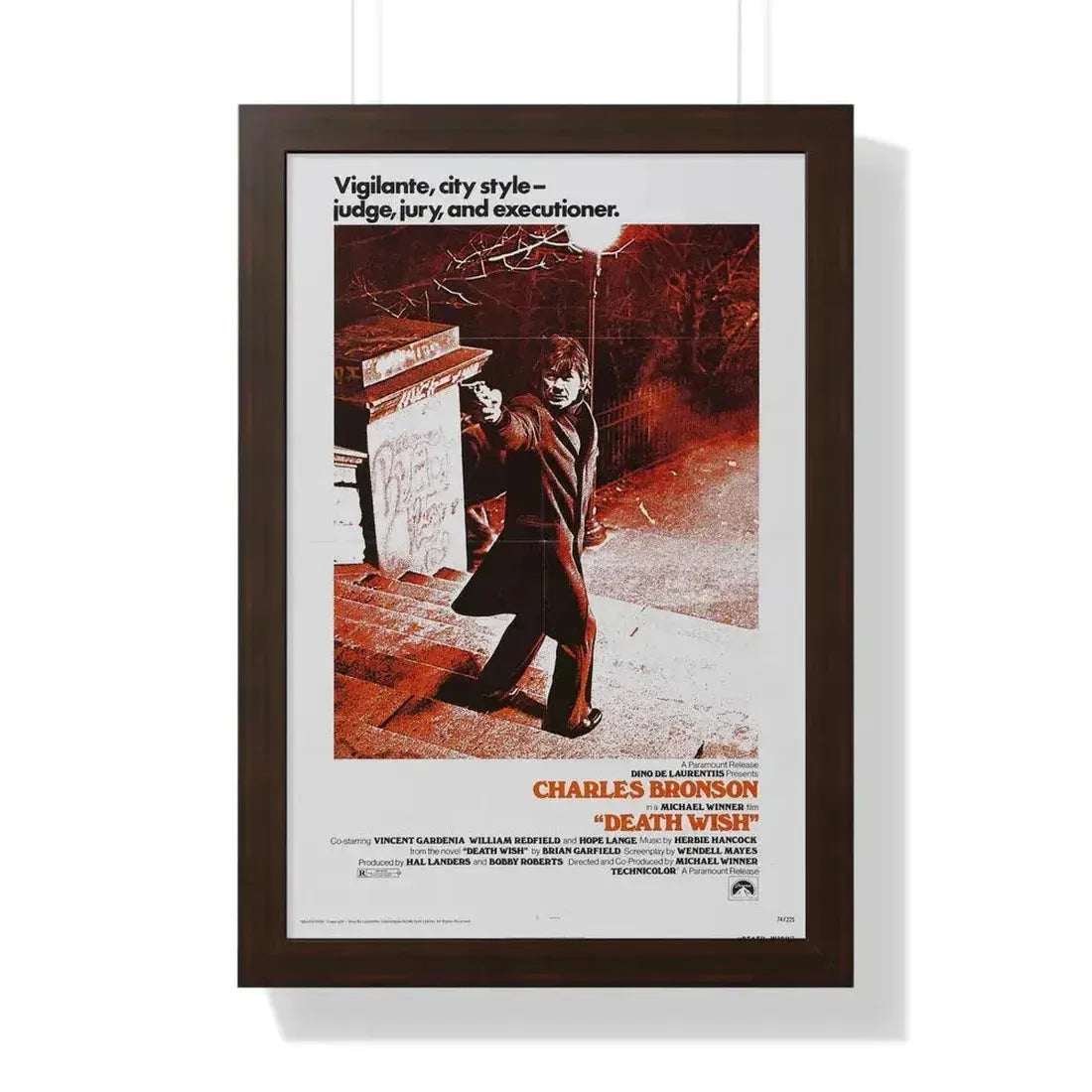 DEATH WISH 1974 - Framed Movie Poster 16″ x 24″ Walnut - The Sticker Space