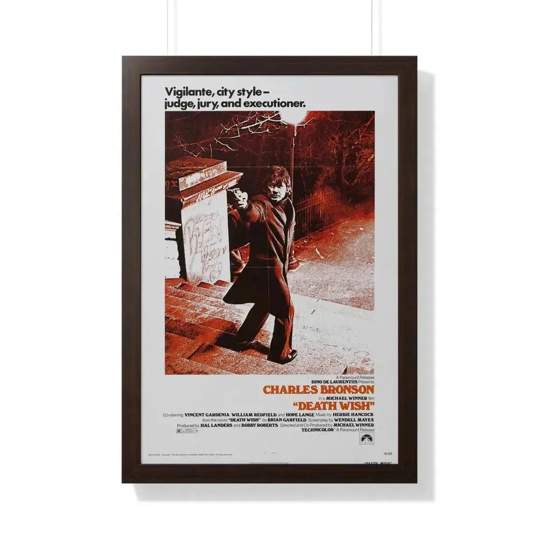 DEATH WISH 1974 - Framed Movie Poster 20" x 30" Walnut - The Sticker Space
