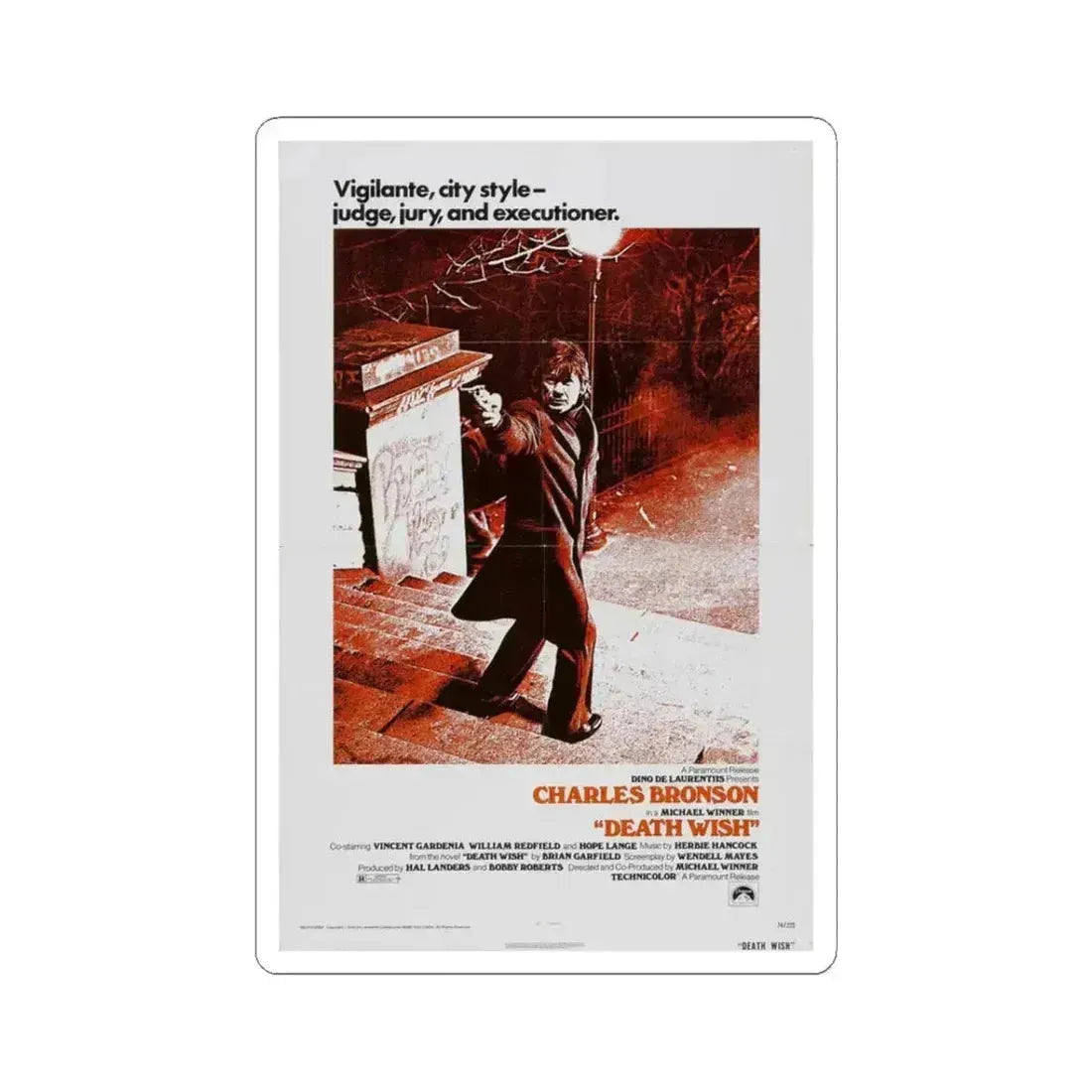DEATH WISH 1974 Movie Poster - STICKER Vinyl Kiss-Cut Decal 3 Inch White - The Sticker Space