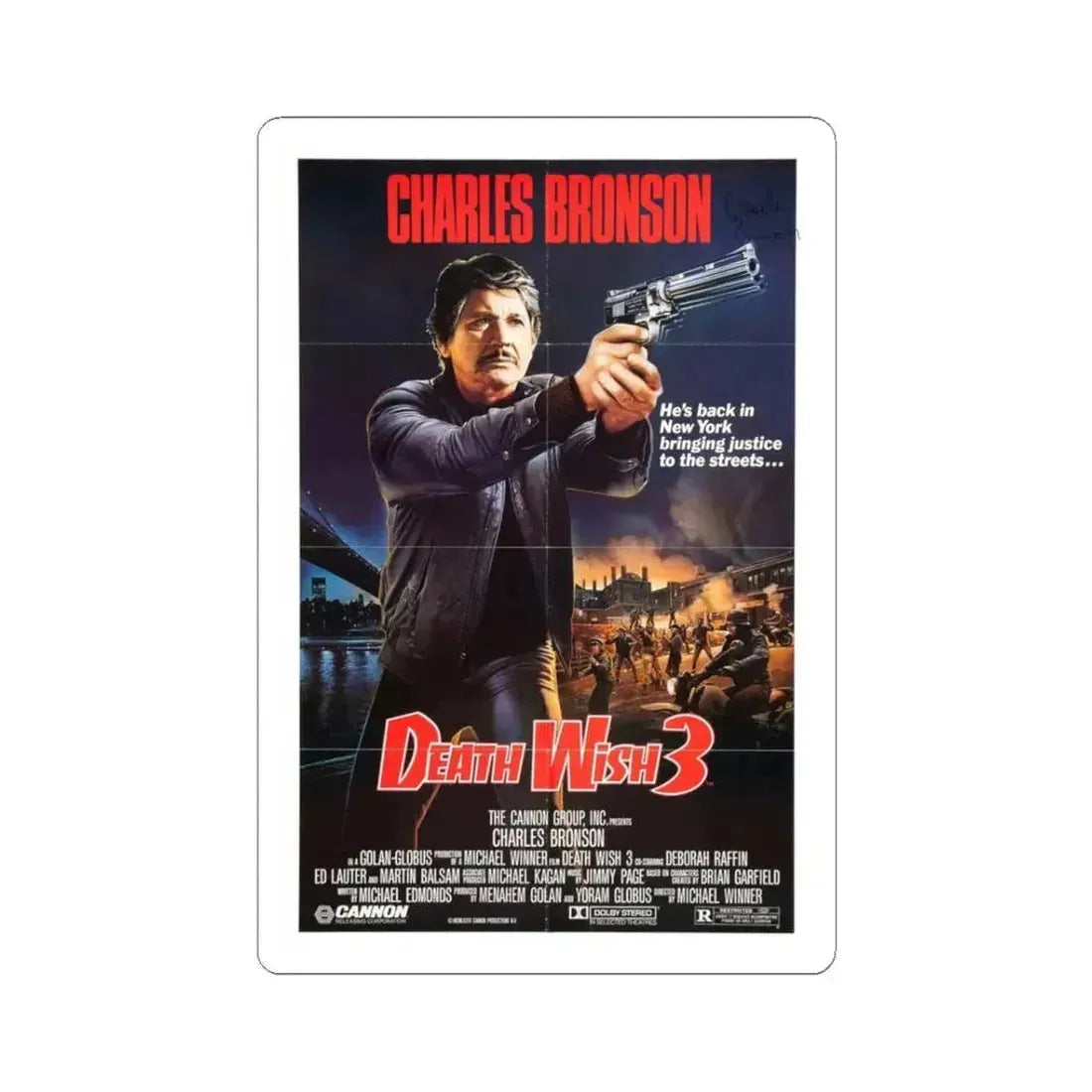 DEATH WISH 3 1985 Movie Poster - STICKER Vinyl Kiss-Cut Decal 3 Inch White - The Sticker Space