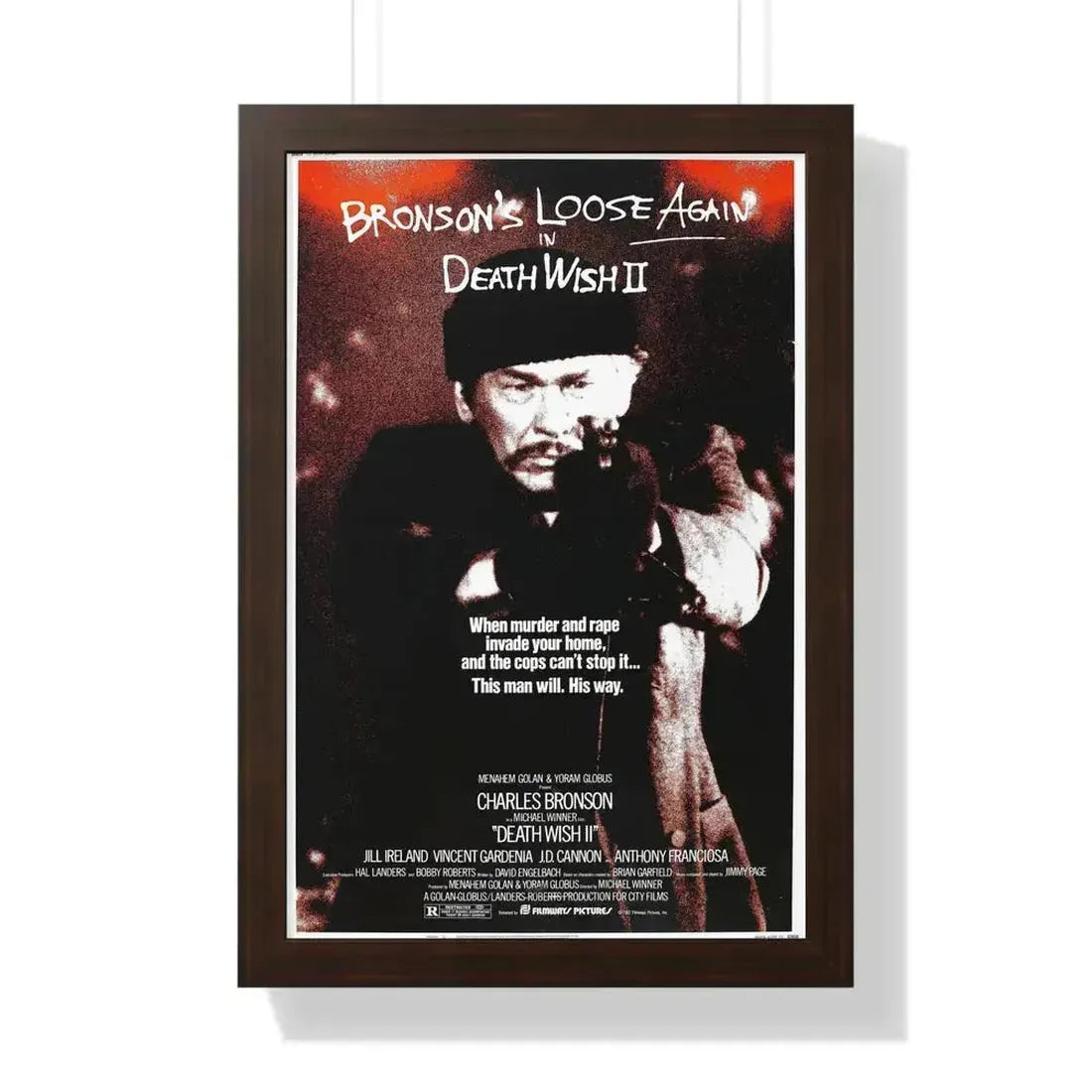 DEATH WISH II 1982 - Framed Movie Poster 16″ x 24″ Walnut - The Sticker Space