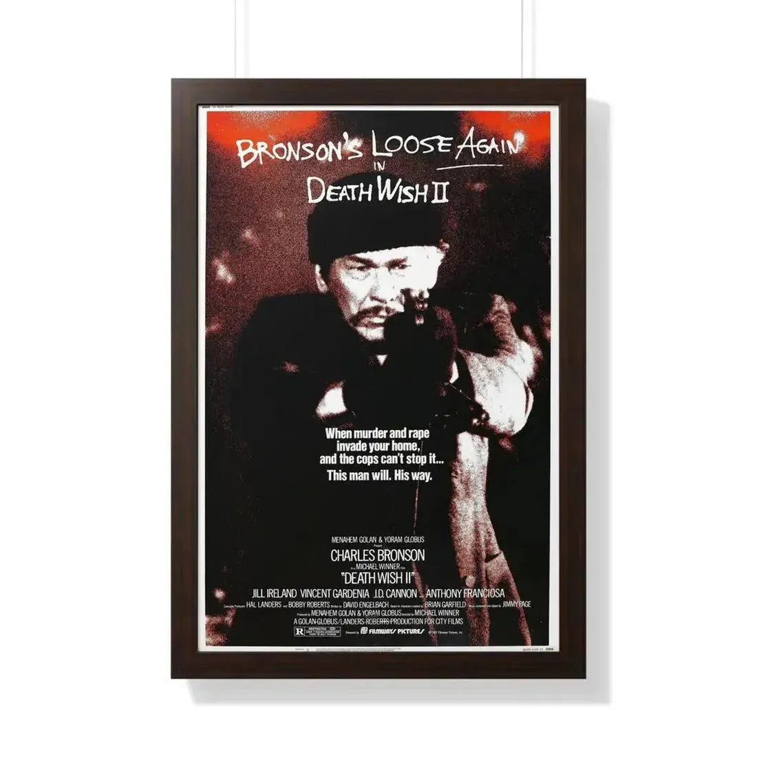 DEATH WISH II 1982 - Framed Movie Poster 20" x 30" Walnut - The Sticker Space