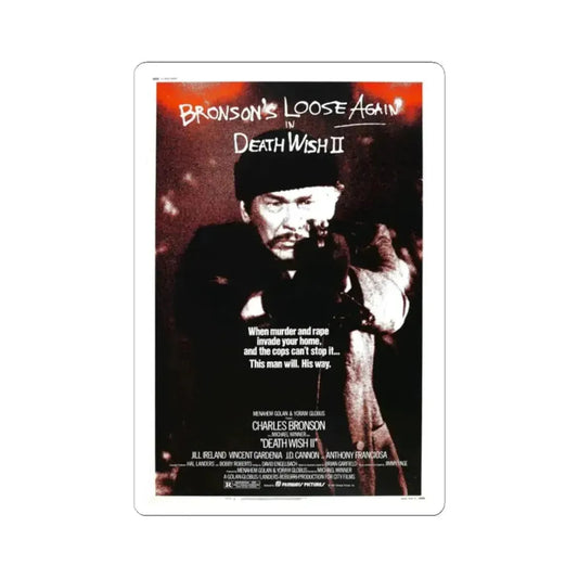 DEATH WISH II 1982 Movie Poster - STICKER Vinyl Kiss-Cut Decal 2 Inch White - The Sticker Space