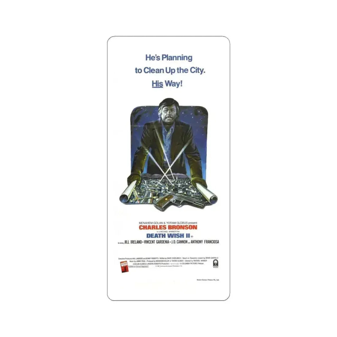 DEATH WISH II (2) 1982 Movie Poster - STICKER Vinyl Kiss-Cut Decal 4 Inch White - The Sticker Space